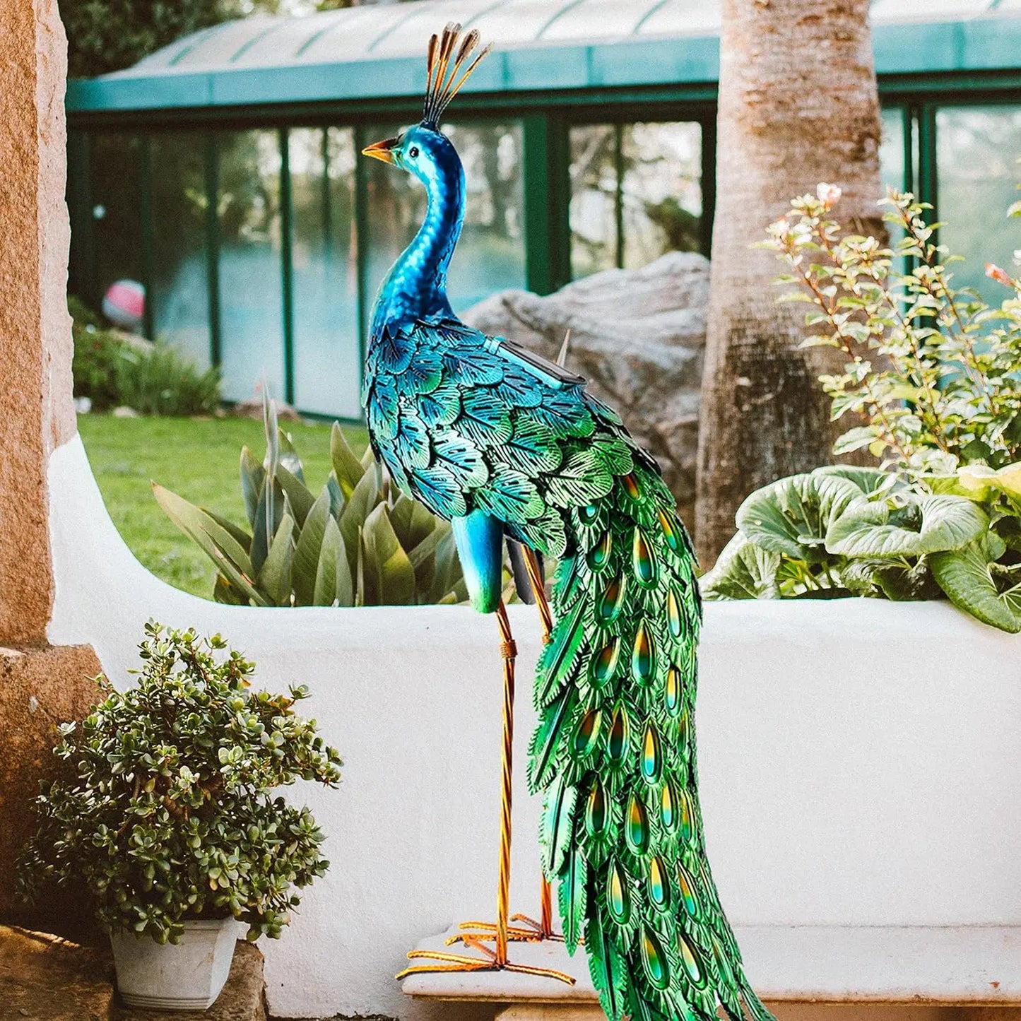 Outdoor Solar Peacock Metal Garden Decor