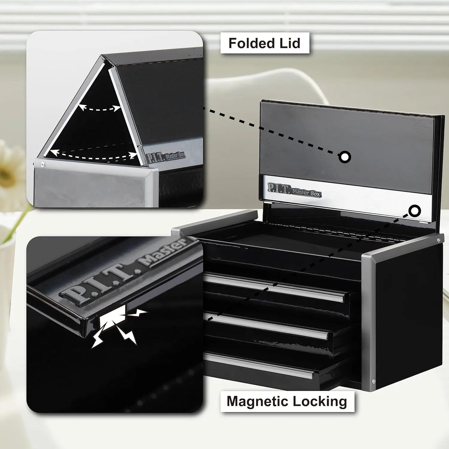P.I.T. Mini Portable Steel Tool Box Magnetic Tab Locking