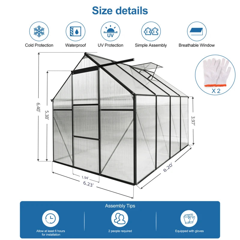 6x8 FT Polycarbonate Greenhouse