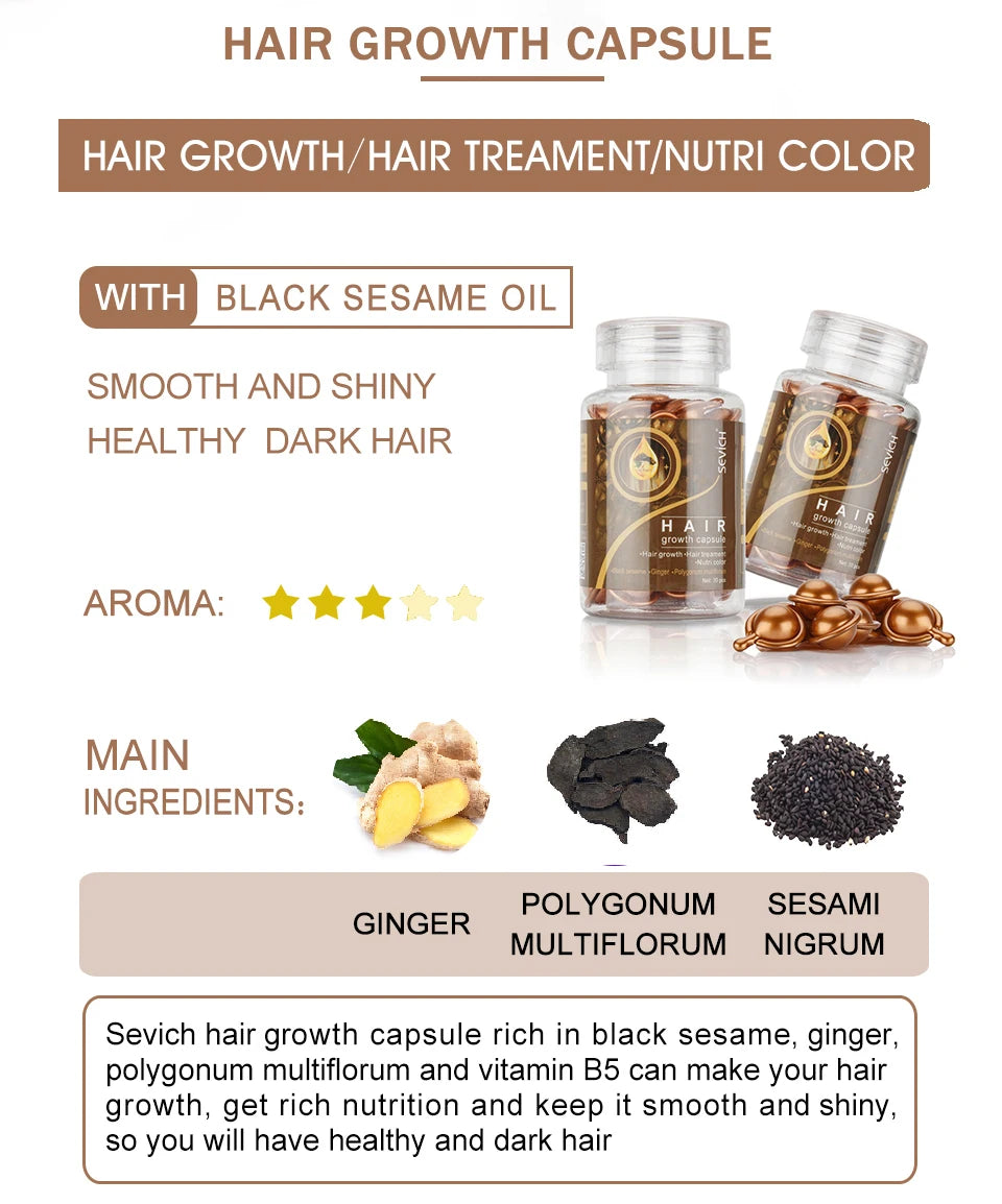 Sevich 2PCS/Set Ginger Hair Growth Capsules Vitamin Oil For Hair Loss Repair Treatment Damaged Hair Black Hair Serum