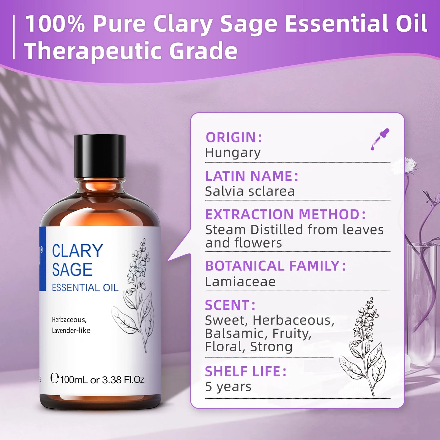 HIQILI 100ML Clary Sage Essential Oil