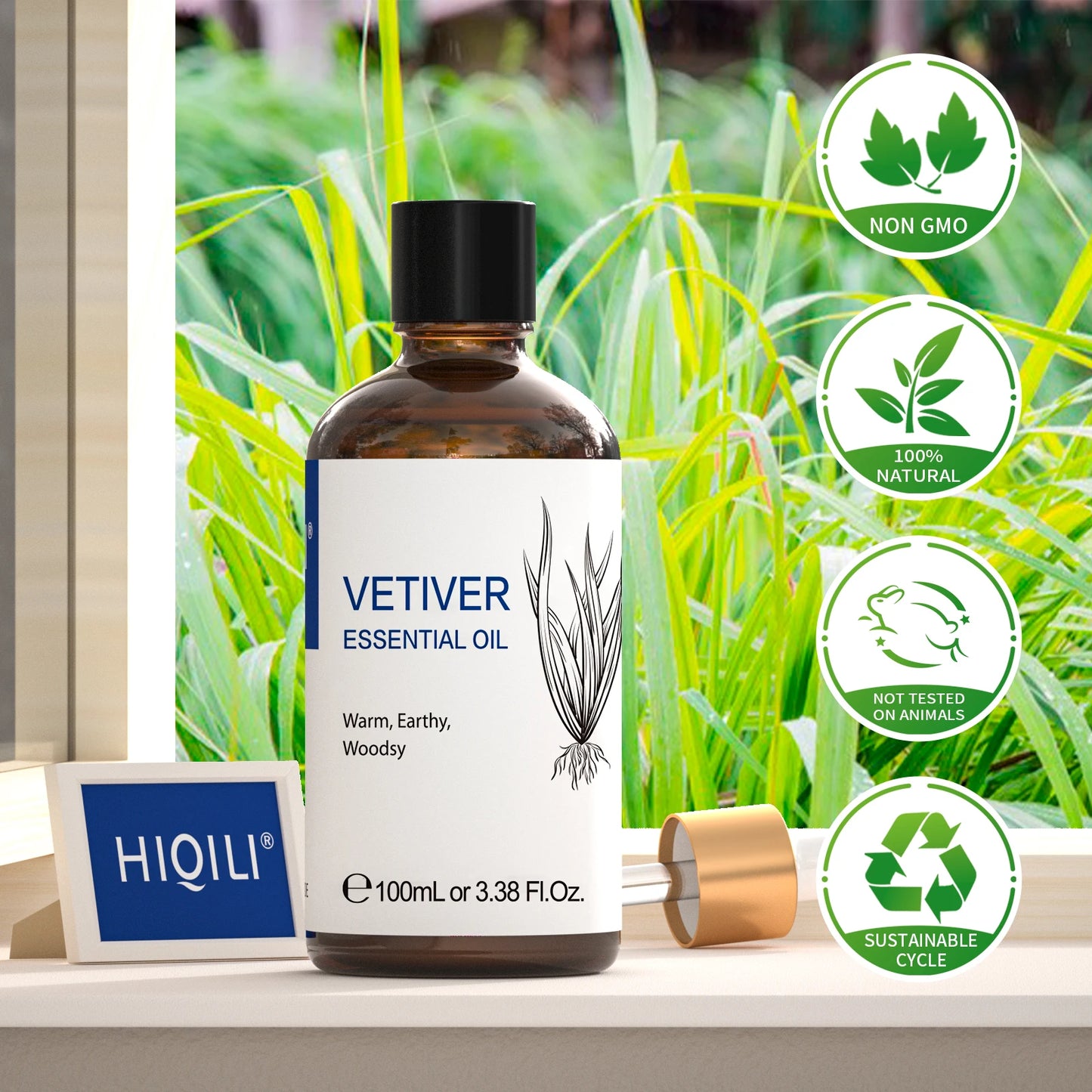 HIQILI 100ML Vetiver Essential Oils,100% Pure Nature