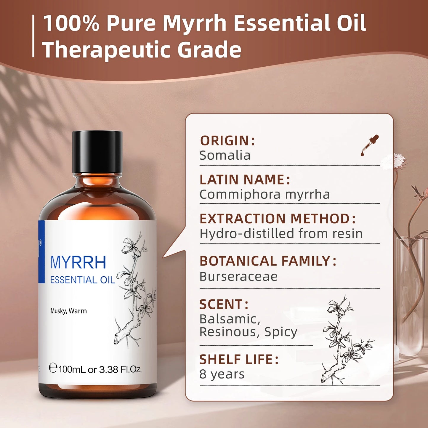 HIQILI 100ML Myrrh Essential Oils,100% Pure Nature