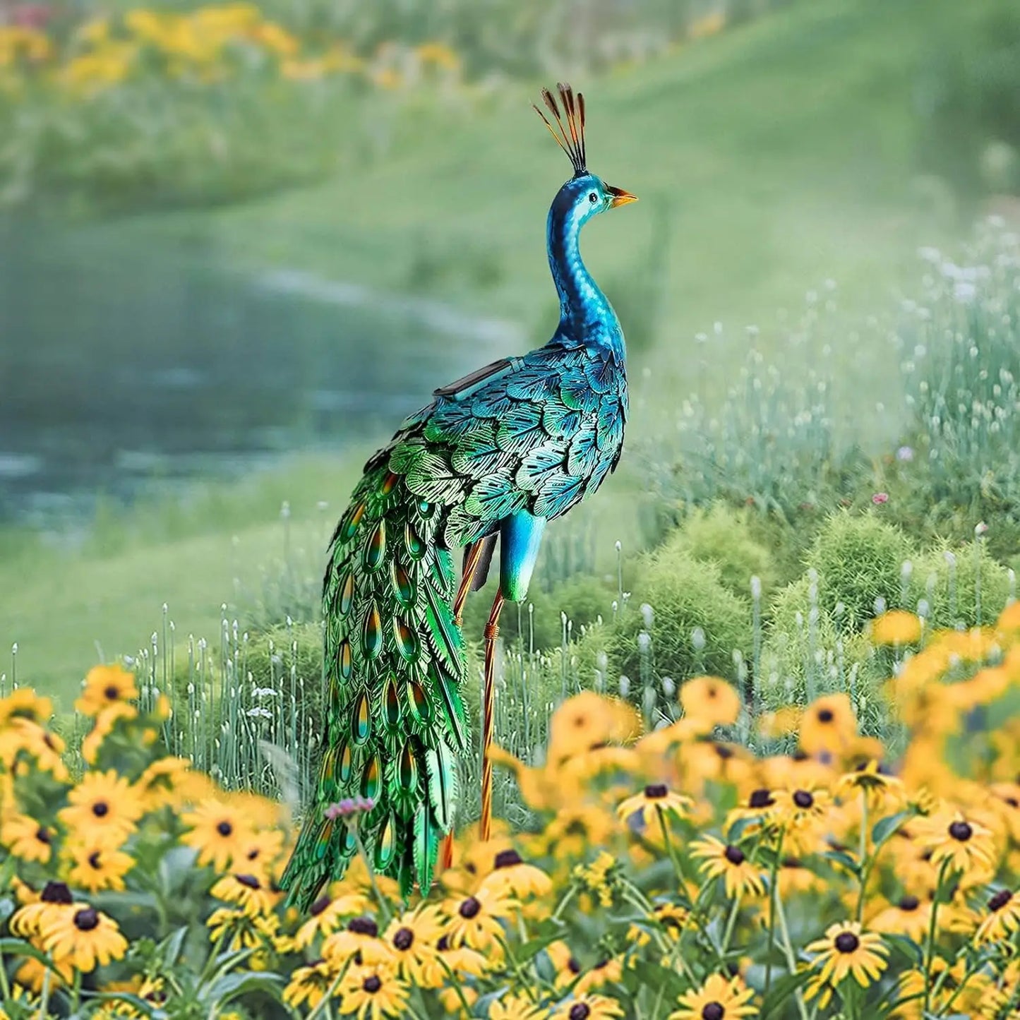 Outdoor Solar Peacock Metal Garden Decor