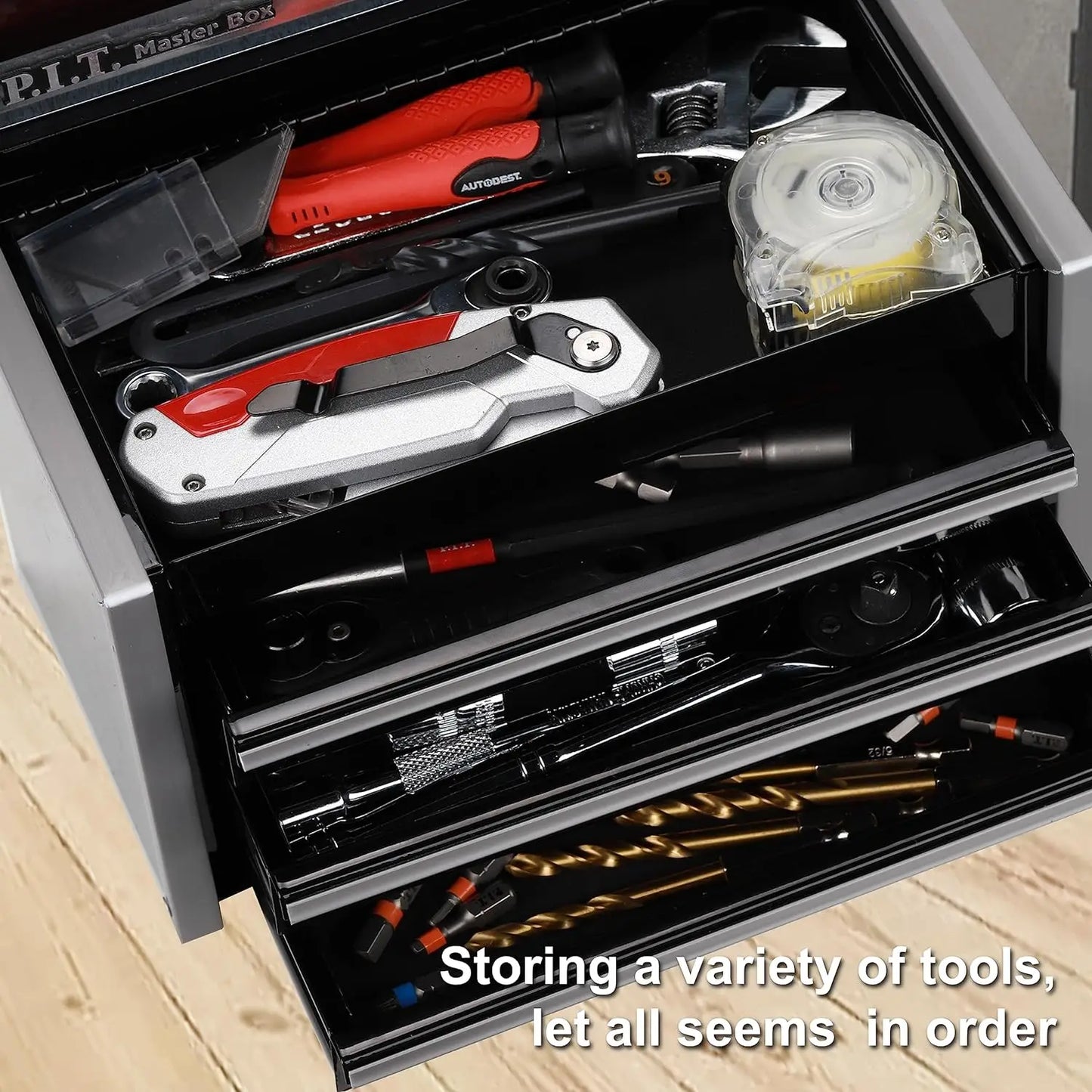 P.I.T. Mini Portable Steel Tool Box Magnetic Tab Locking